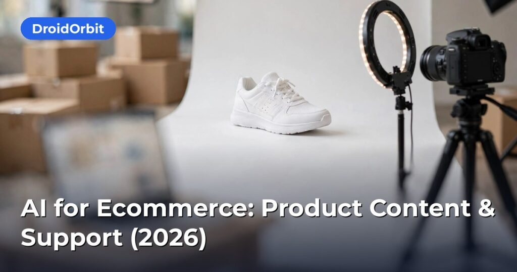 Ecommerce store using AI for ecommerce with AI-written product descriptions and a support chat widget