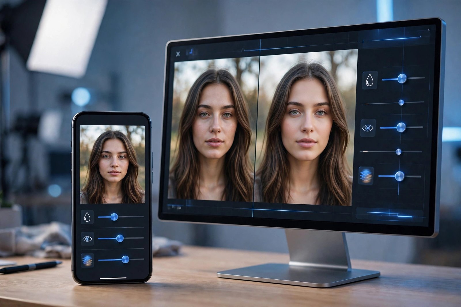 AI portrait retouching workflow example
