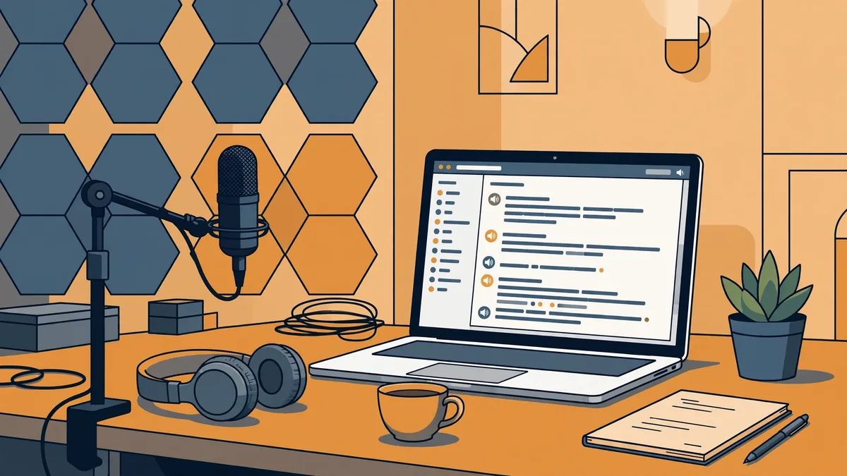 Podcast studio with live AI transcription