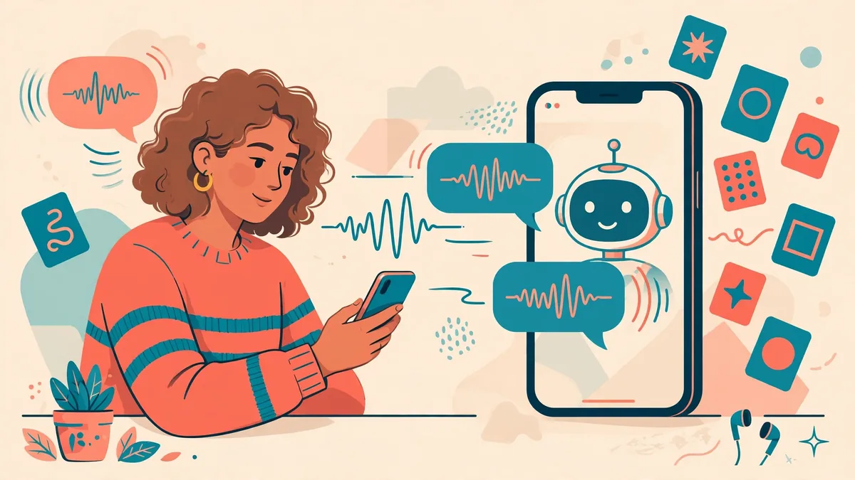 Language learner practicing with AI conversation partner