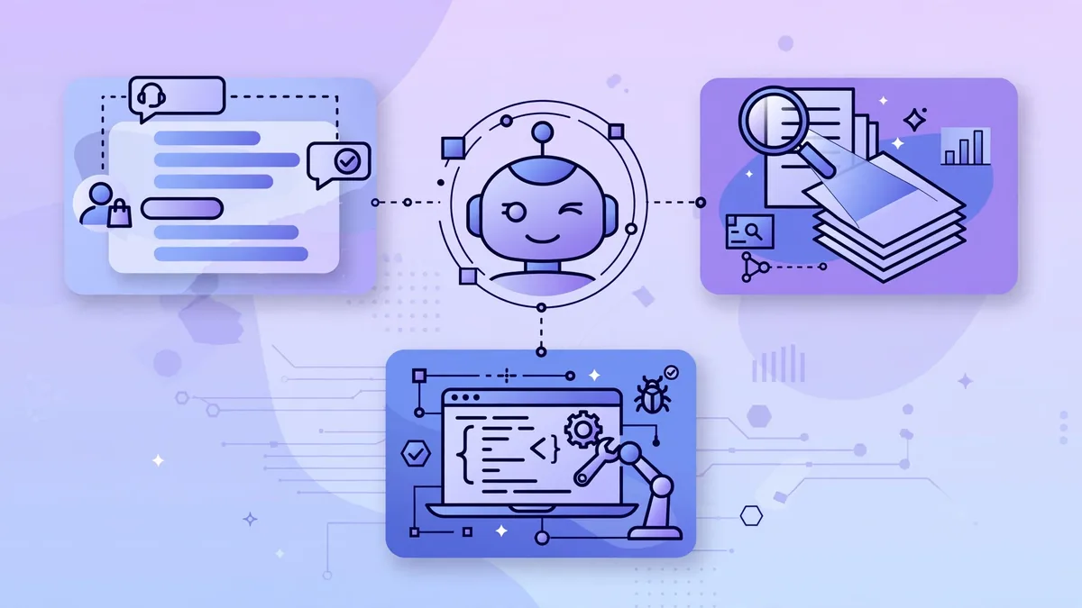 Real-world AI agents: support, research and coding examples